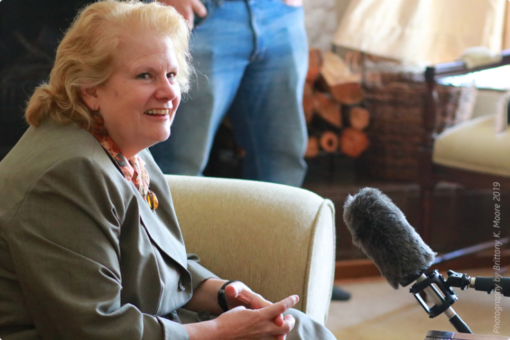 Caroline Ryan, M.D.MPH, CDC-Eswatini Country Director sits for an interview for a documentary about Eswatini’s transformation. 