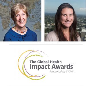 Profile photo of Rachel Nugent and Patricia Pavlinac with the WGHA Global Health Impact Awards logo